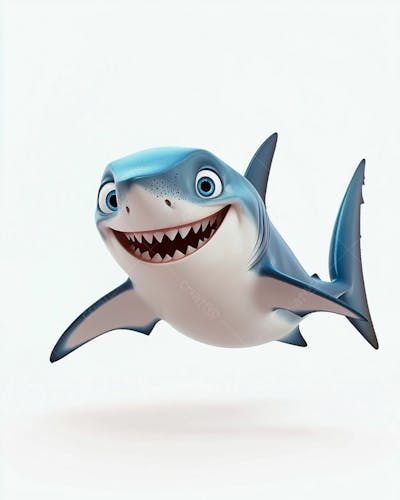 Imagem De Um Tubarão Azul Sorrindo Em Um Fundo Branco