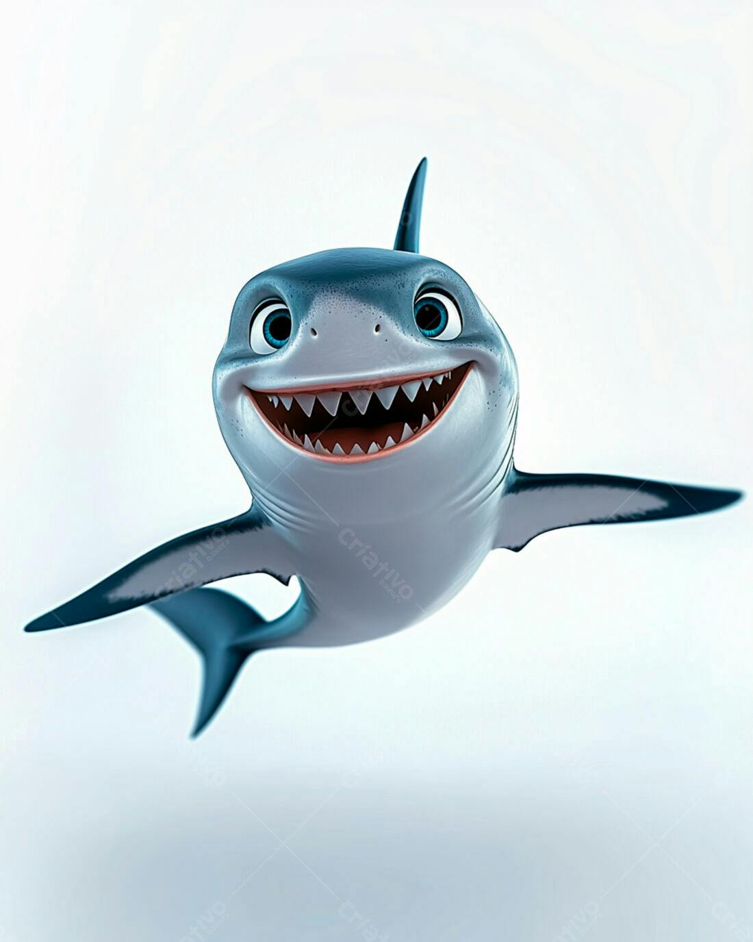 Tubarão animado sorrindo fundo branco