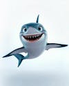 Image of a smiling blue shark on a white background