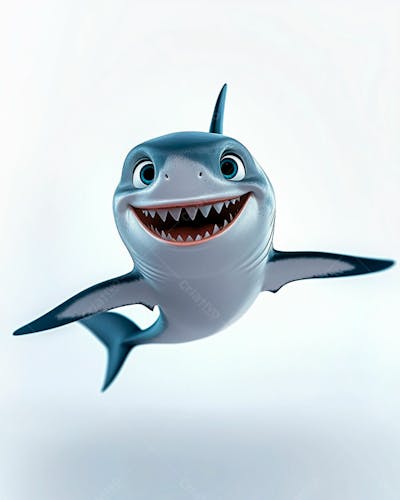 Imagem De Um Tubarão Azul Sorrindo Em Um Fundo Branco