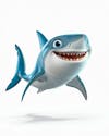 Image, of, a, smiling, blue, shark, on, a, white, background