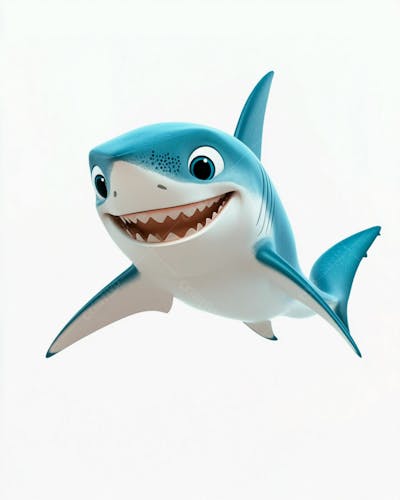 Imagem De Um Tubarão Azul Sorrindo Em Um Fundo Branco