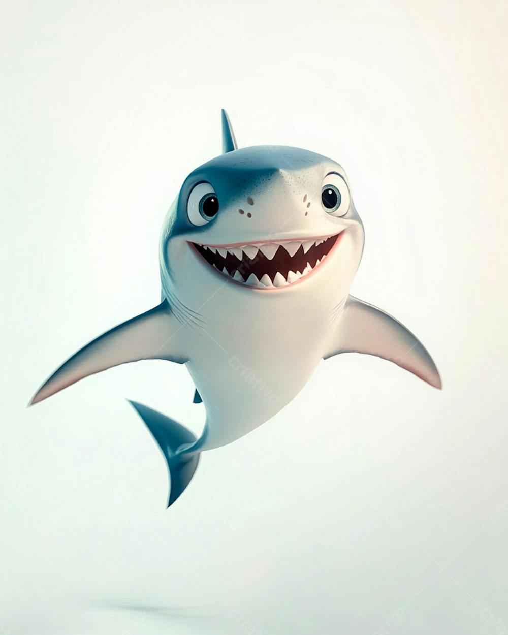 Imagem De Um Tubarão Azul Sorrindo Em Um Fundo Branco