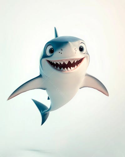 Imagem De Um Tubarão Azul Sorrindo Em Um Fundo Branco