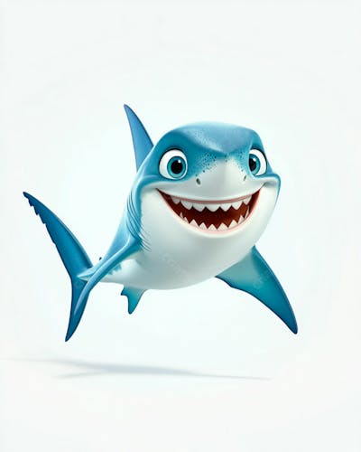 Imagem De Um Tubarão Azul Sorrindo Em Um Fundo Branco