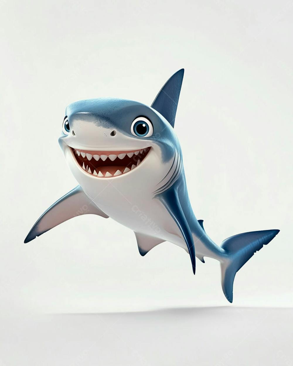 Imagem De Um Tubarão Azul Sorrindo Em Um Fundo Branco