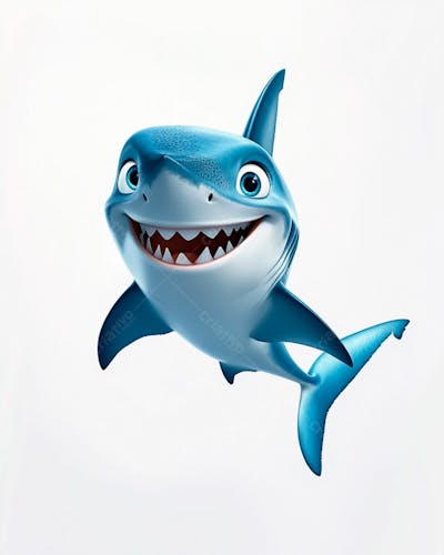 Imagem De Um Tubarão Azul Sorrindo Em Um Fundo Branco