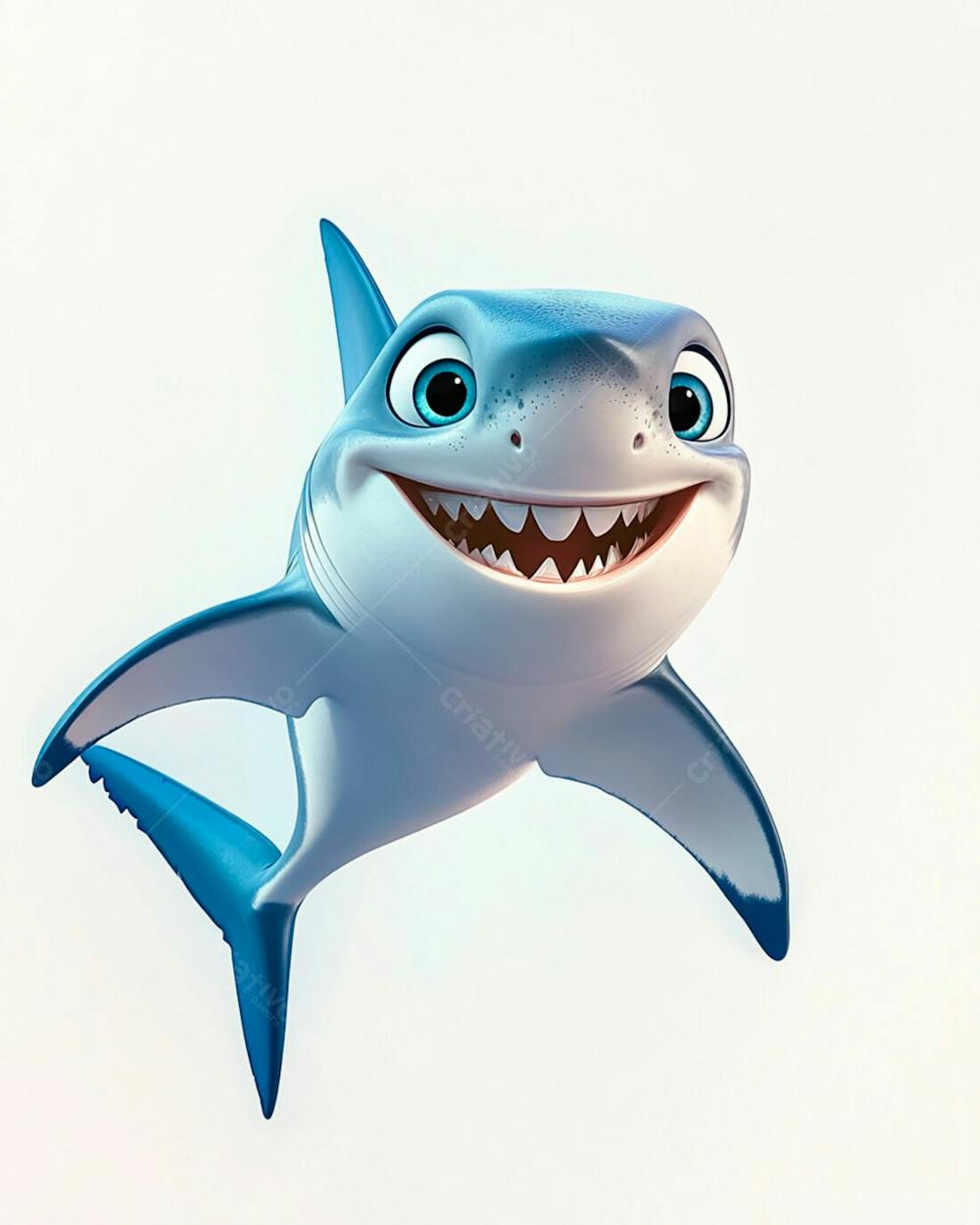 Imagem De Um Tubarão Azul Sorrindo Em Um Fundo Branco