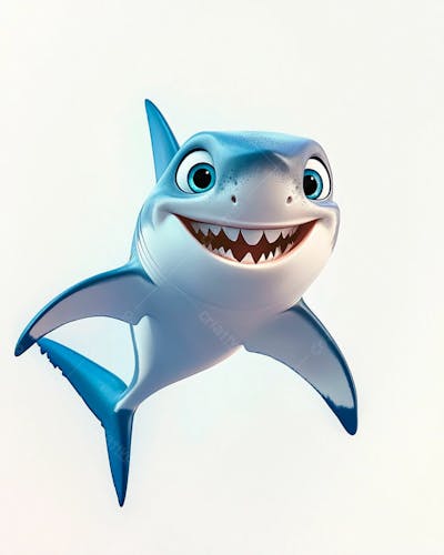 Imagem De Um Tubarão Azul Sorrindo Em Um Fundo Branco