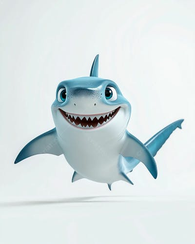 Imagem De Um Tubarão Azul Sorrindo Em Um Fundo Branco