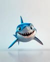 Image of a smiling blue shark on a white background