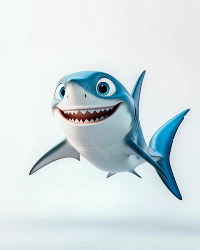 Imagem De Um Tubarão Azul Sorrindo Em Um Fundo Branco