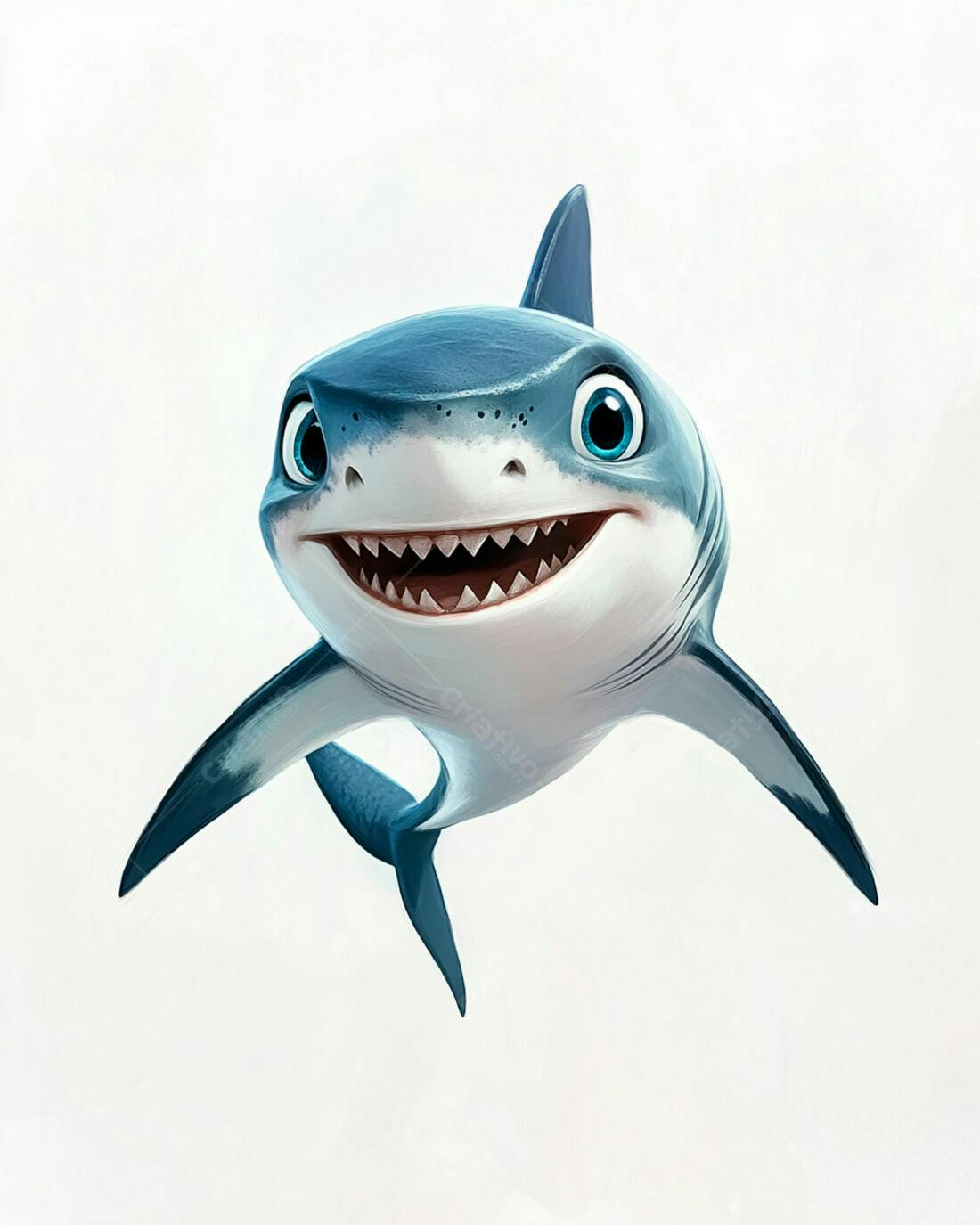Tubarão animado sorridente fundo branco