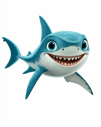 Imagem De Um Tubarão Azul Sorrindo Em Um Fundo Branco