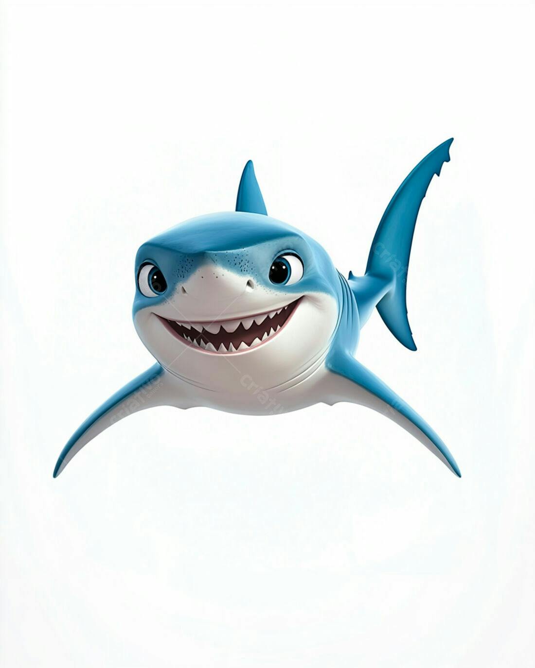 Tubarão animado azul sorrindo fundo branco