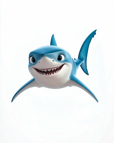 Imagem De Um Tubarão Azul Sorrindo Em Um Fundo Branco