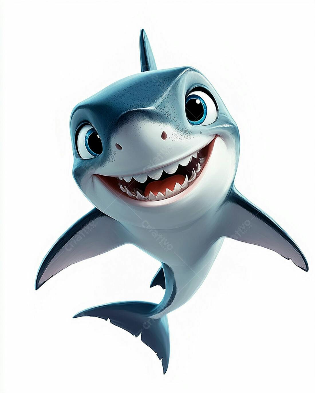 Tubarão Cartum Sorridente fundo branco