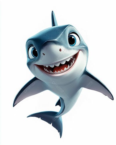 Imagem De Um Tubarão Azul Sorrindo Em Um Fundo Branco