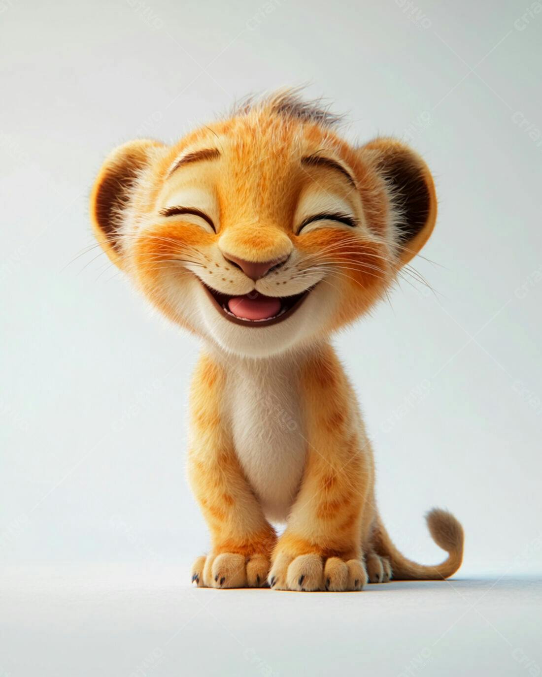 Filhote de leão animado sorrindo fundo branco