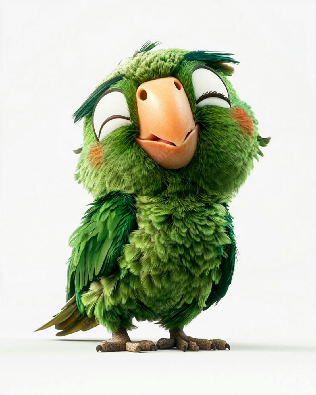Papagaio verde fofinho sorrindo