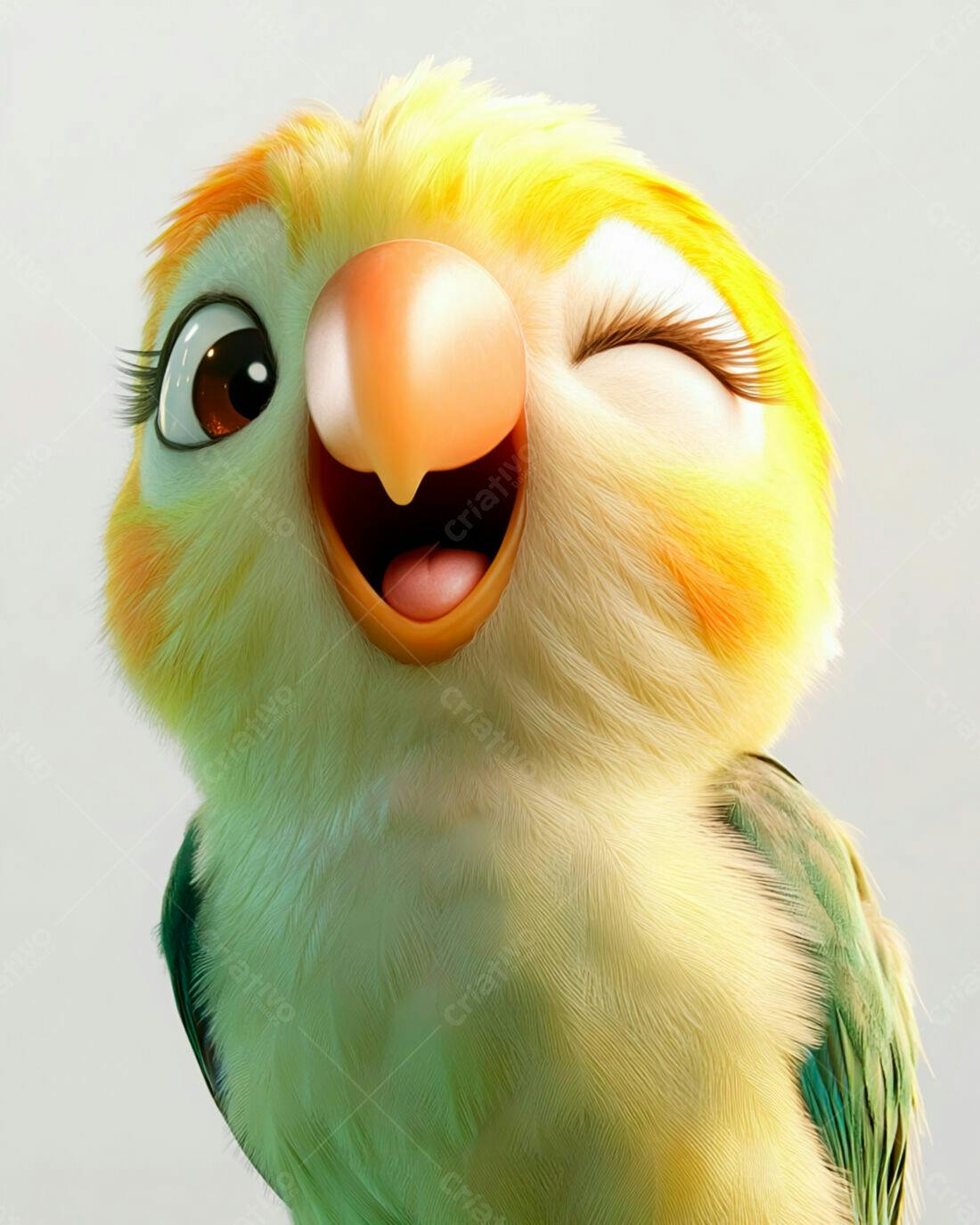 Papagaio feliz piscando amarelo e verde