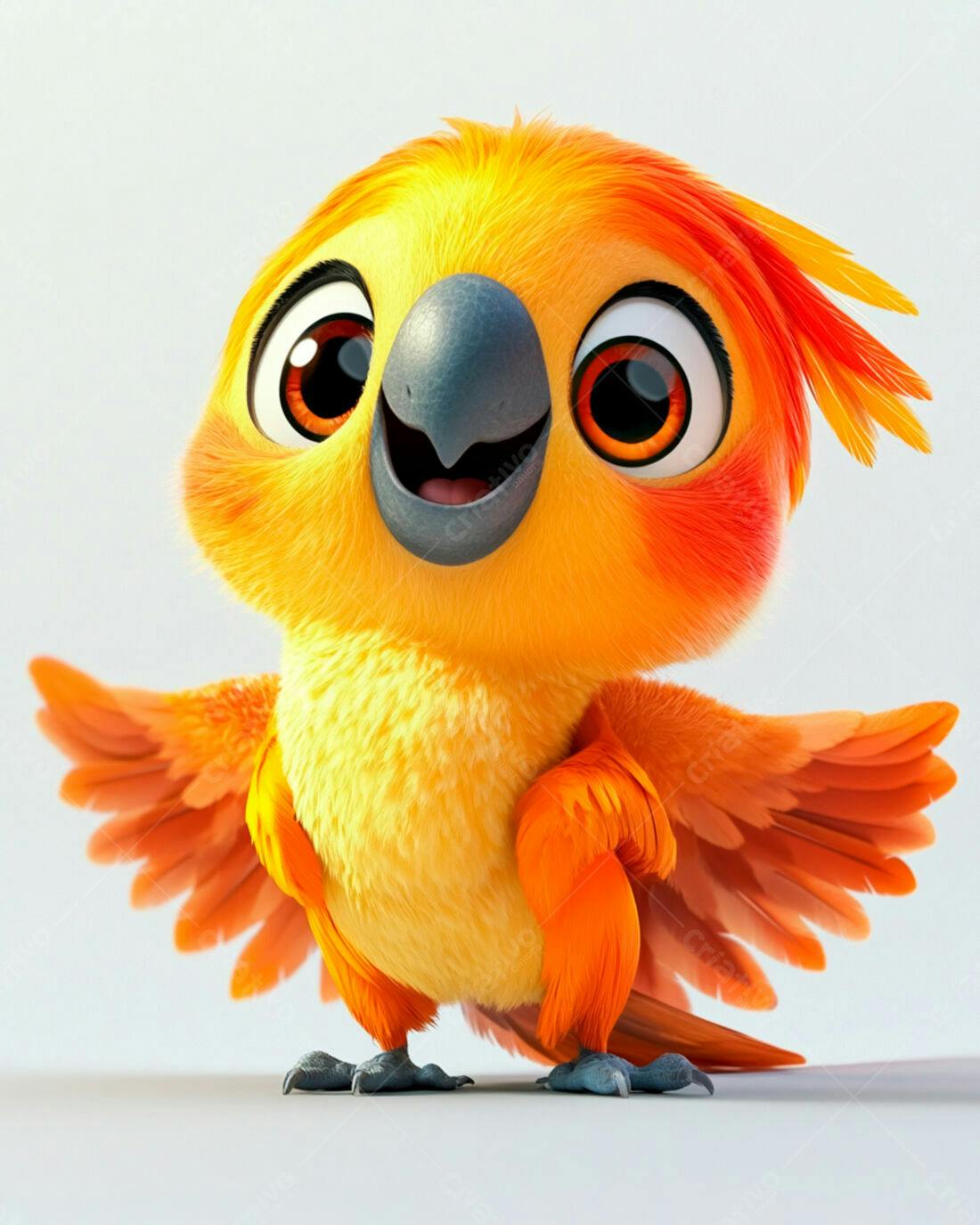 Papagaio animado laranja e amarelo alegre