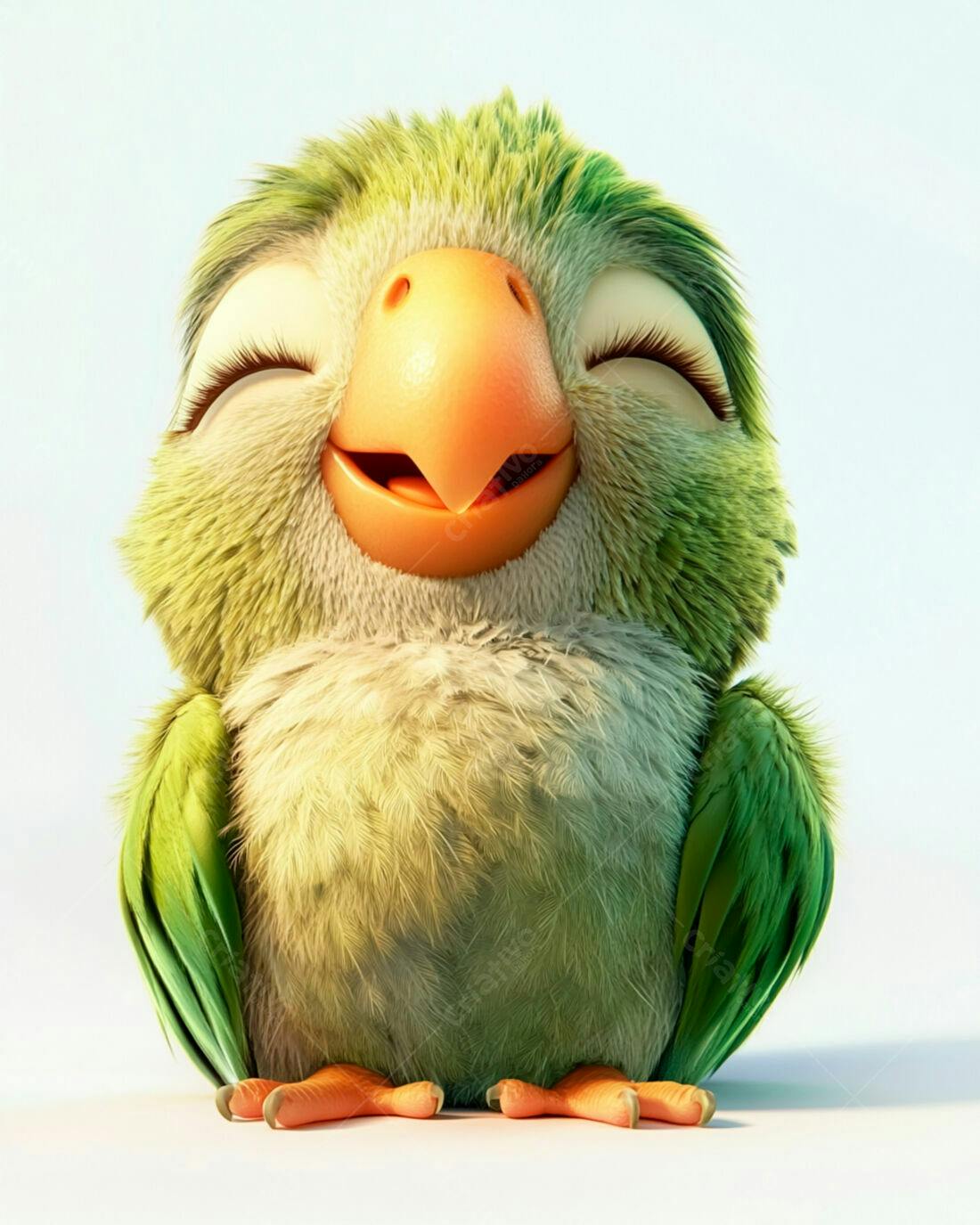Papagaio fofo de penas verdes sorrindo