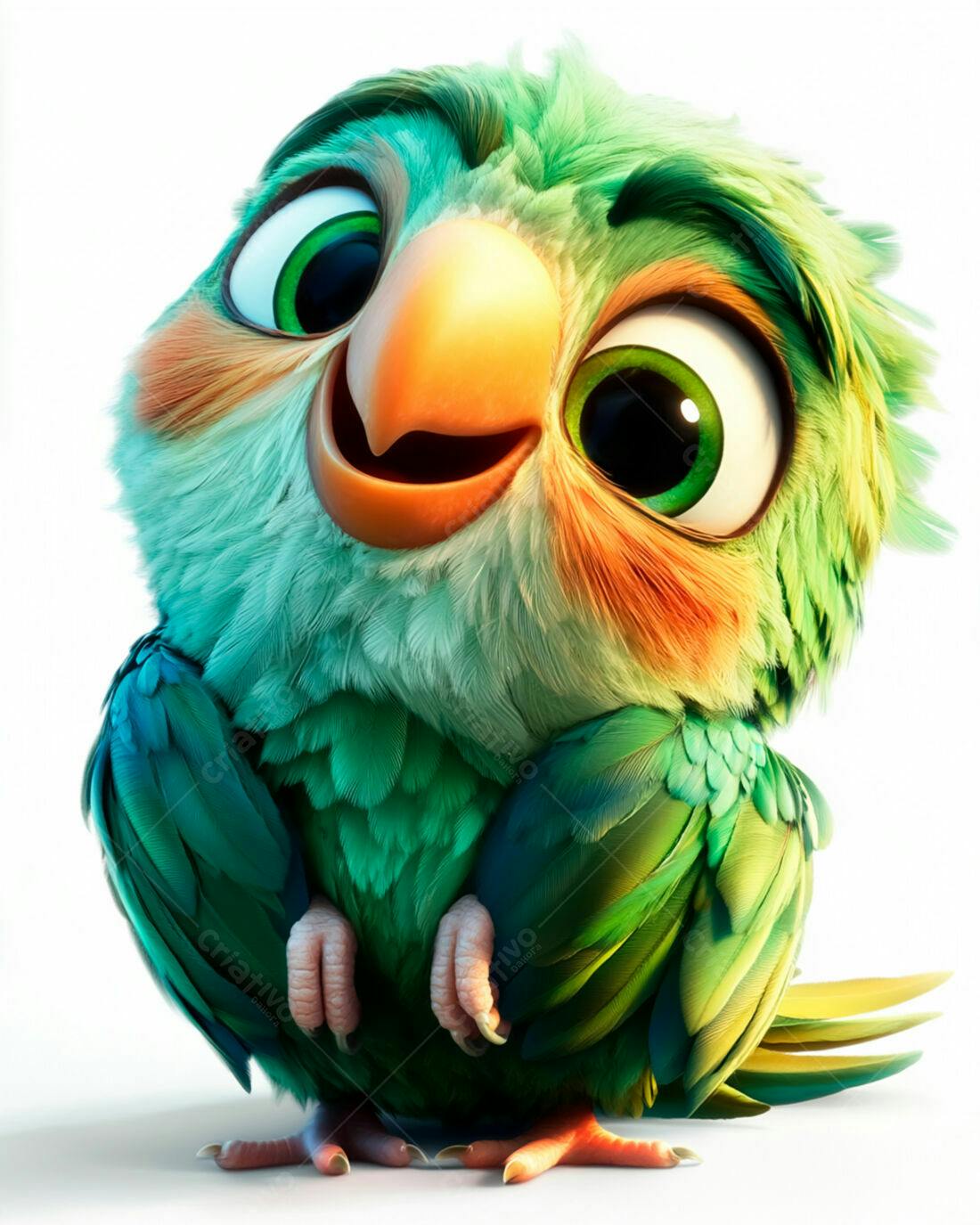 Papagaio Cartoon Alegre Cores Vibrantes