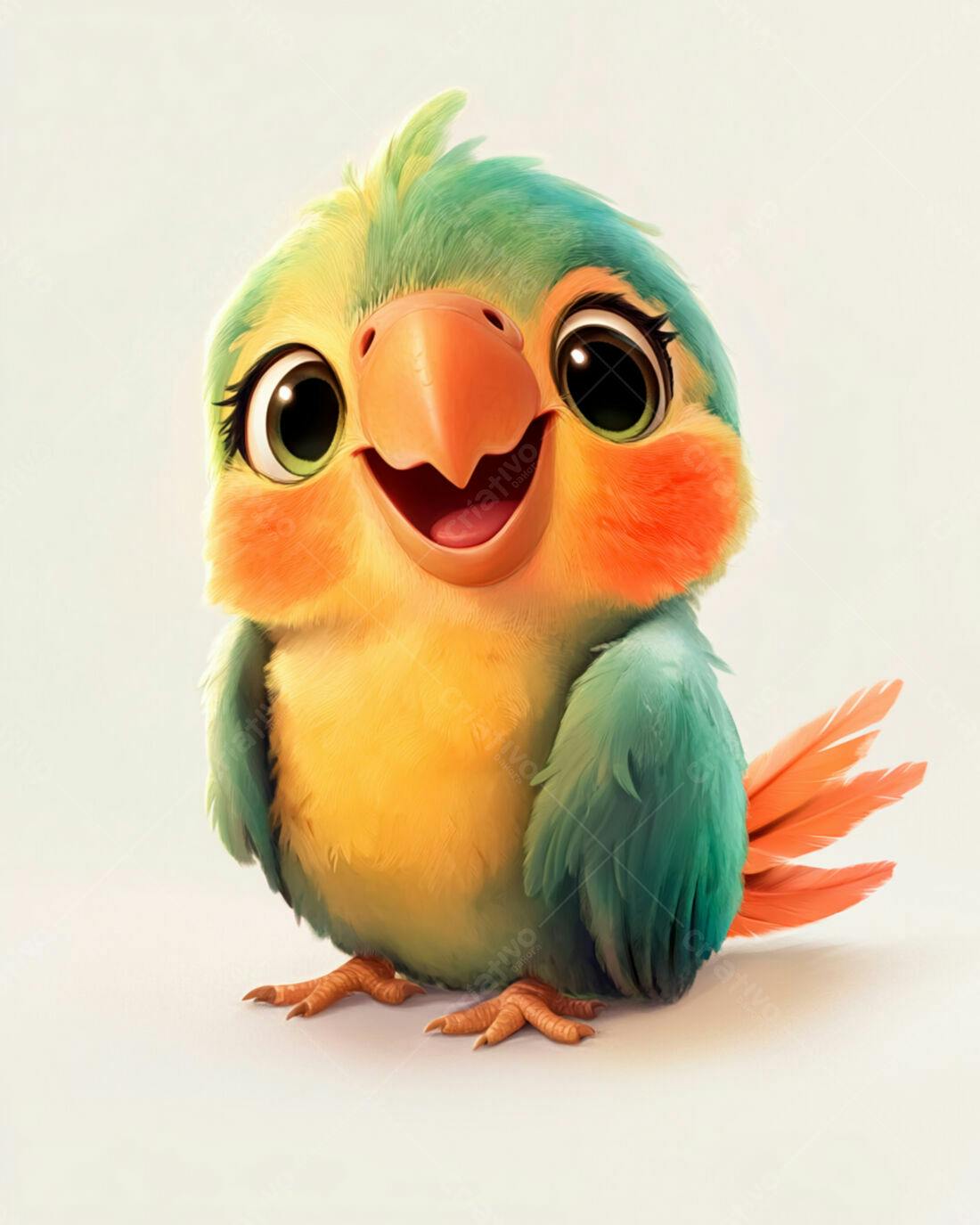 Papagaio Bebê Amarelo e Verde Sorrindo
