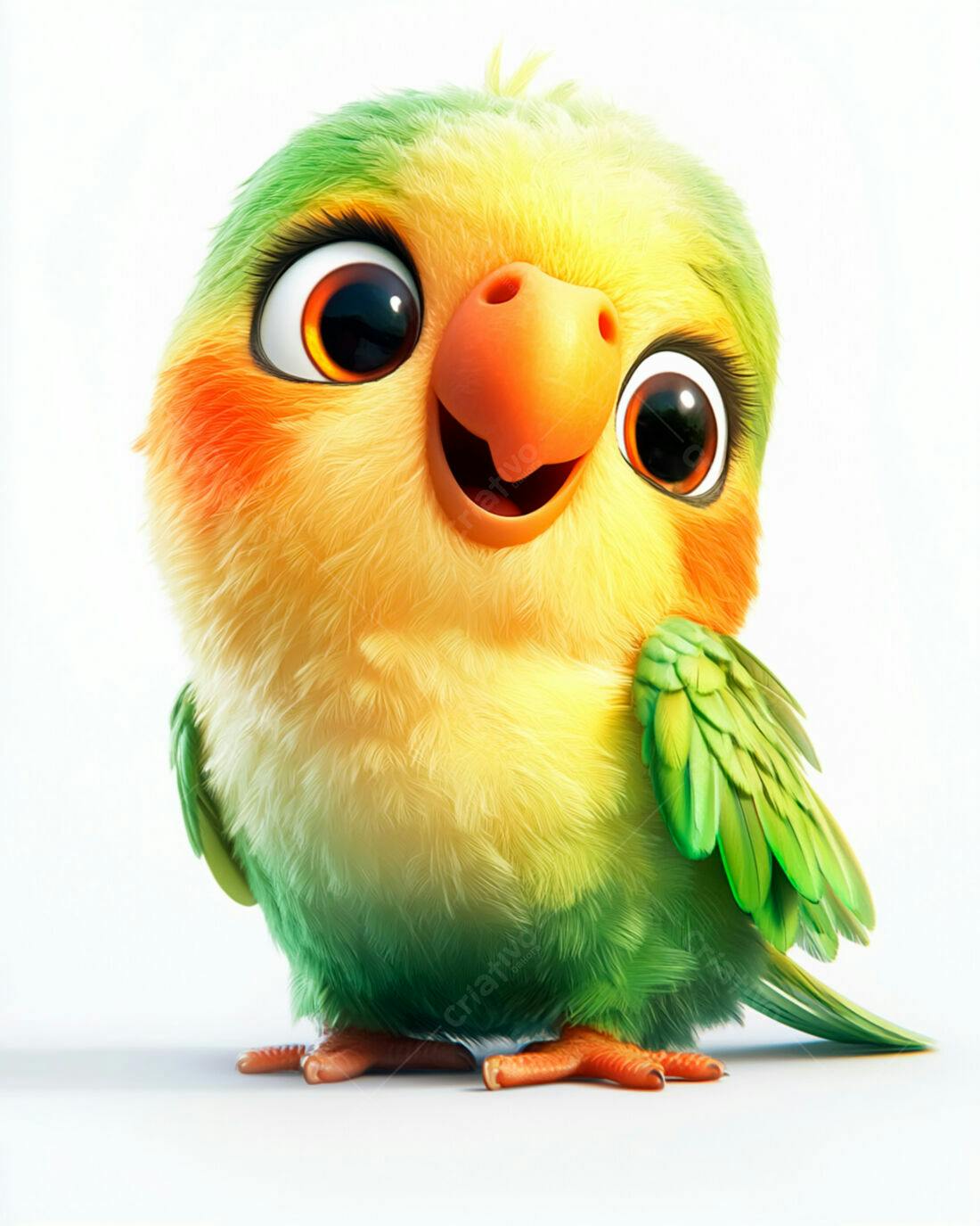 Papagaio animado fofo amarelo e verde