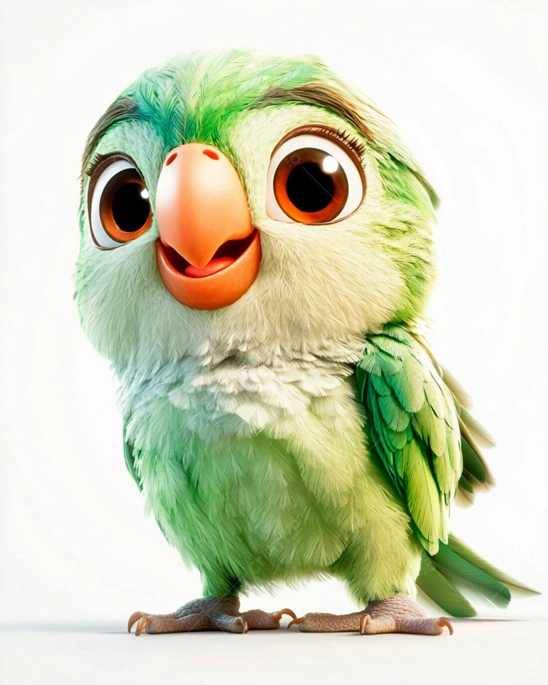 Papagaio verde fofinho sorrindo