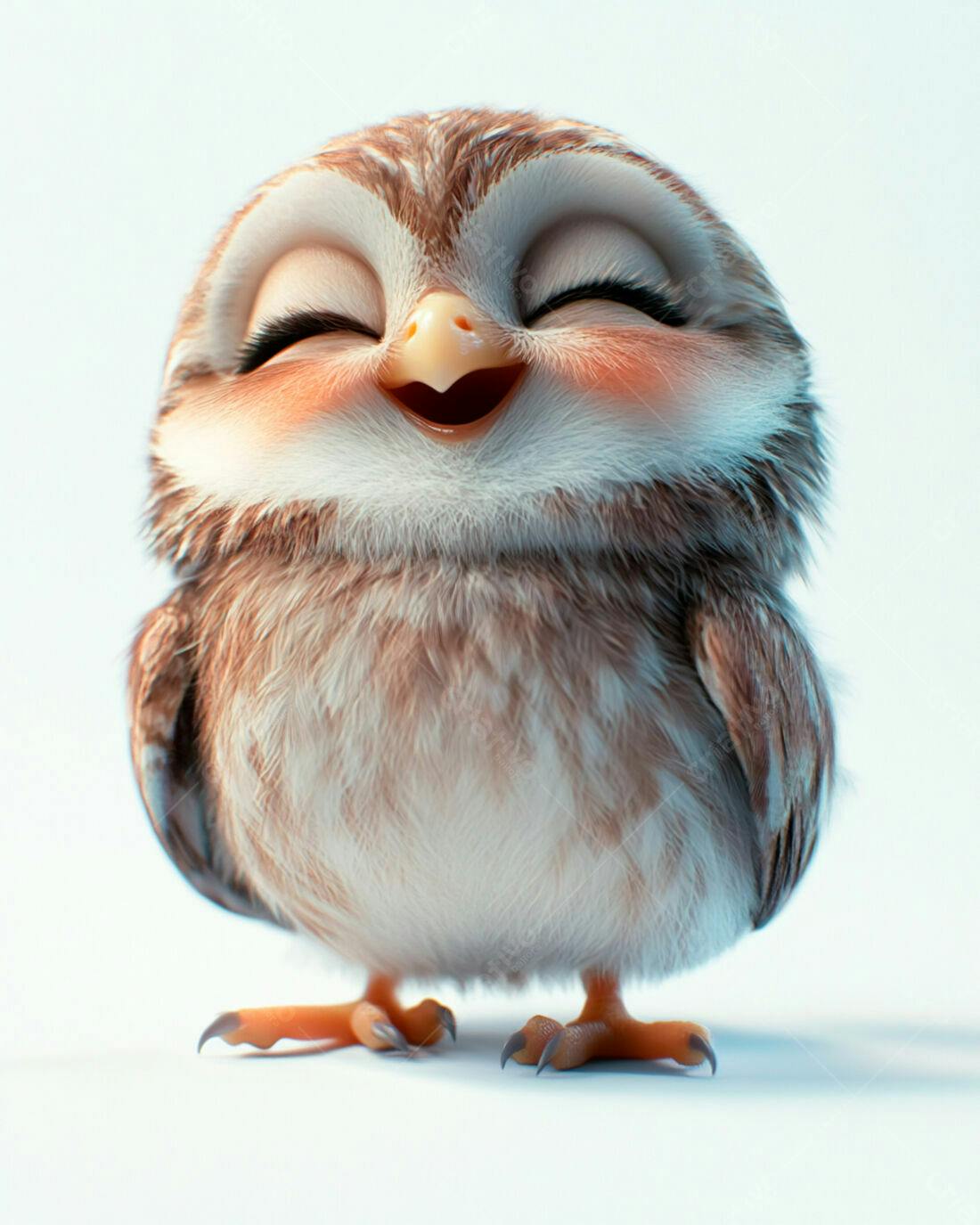 Coruja fofa sorrindo fundo branco