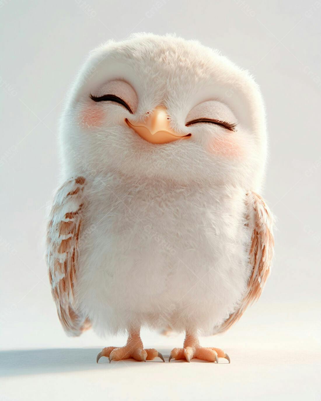 Coruja fofa sorrindo fundo branco