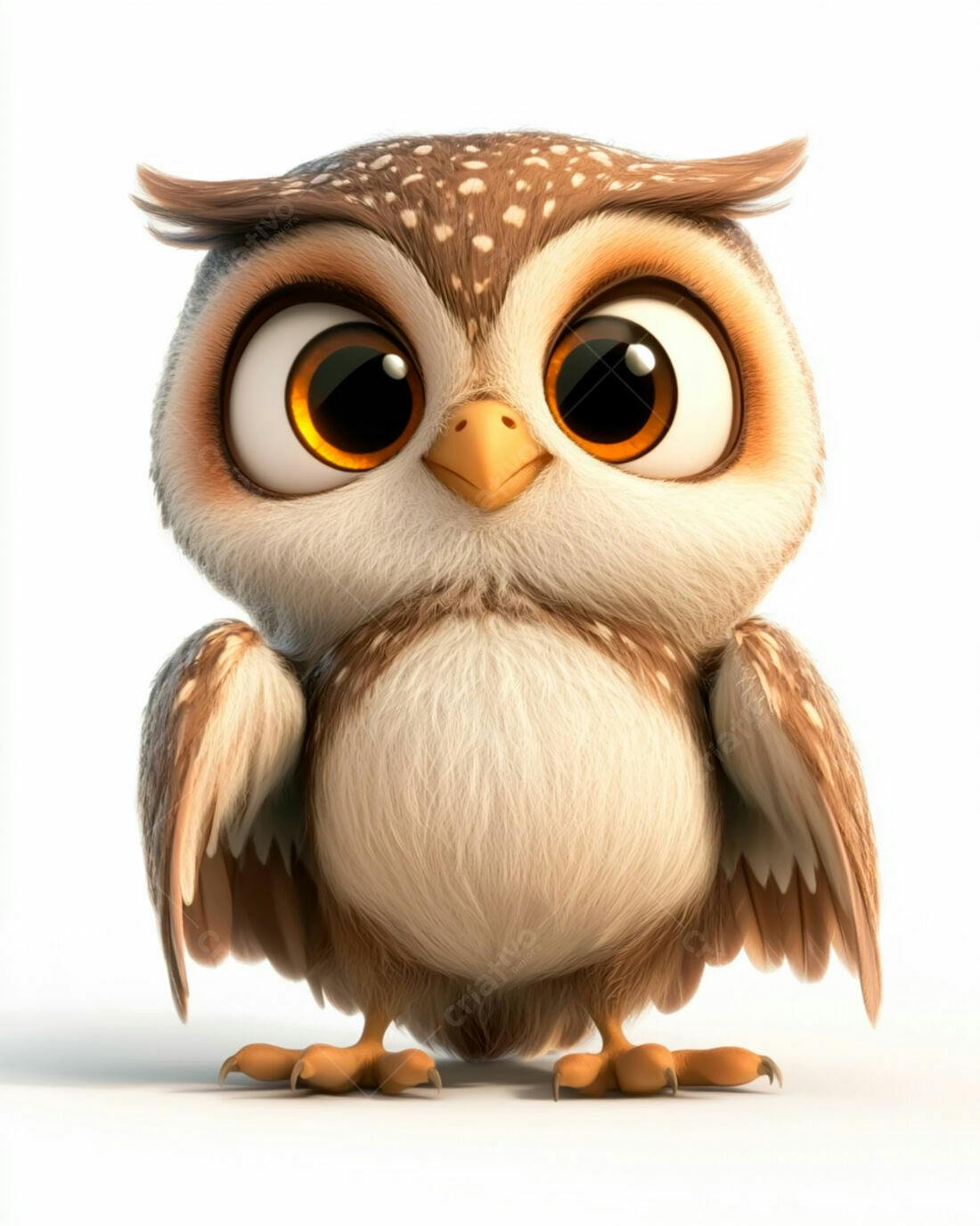 Coruja fofa desenho animado olhos grandes