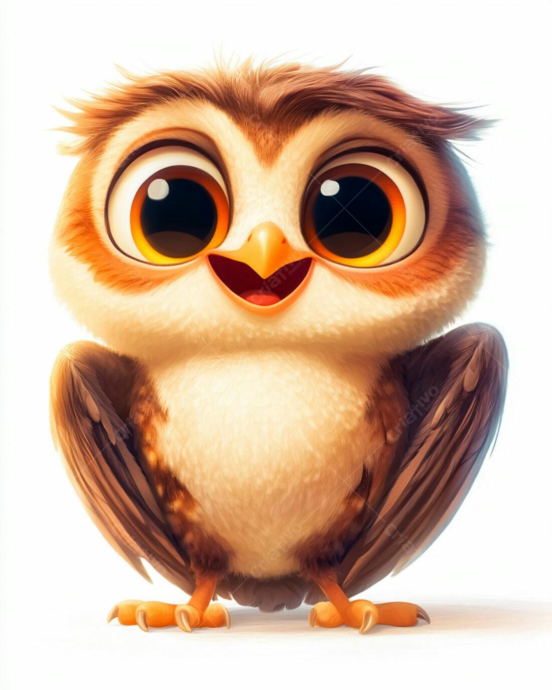 Coruja fofa desenho animado olhos grandes