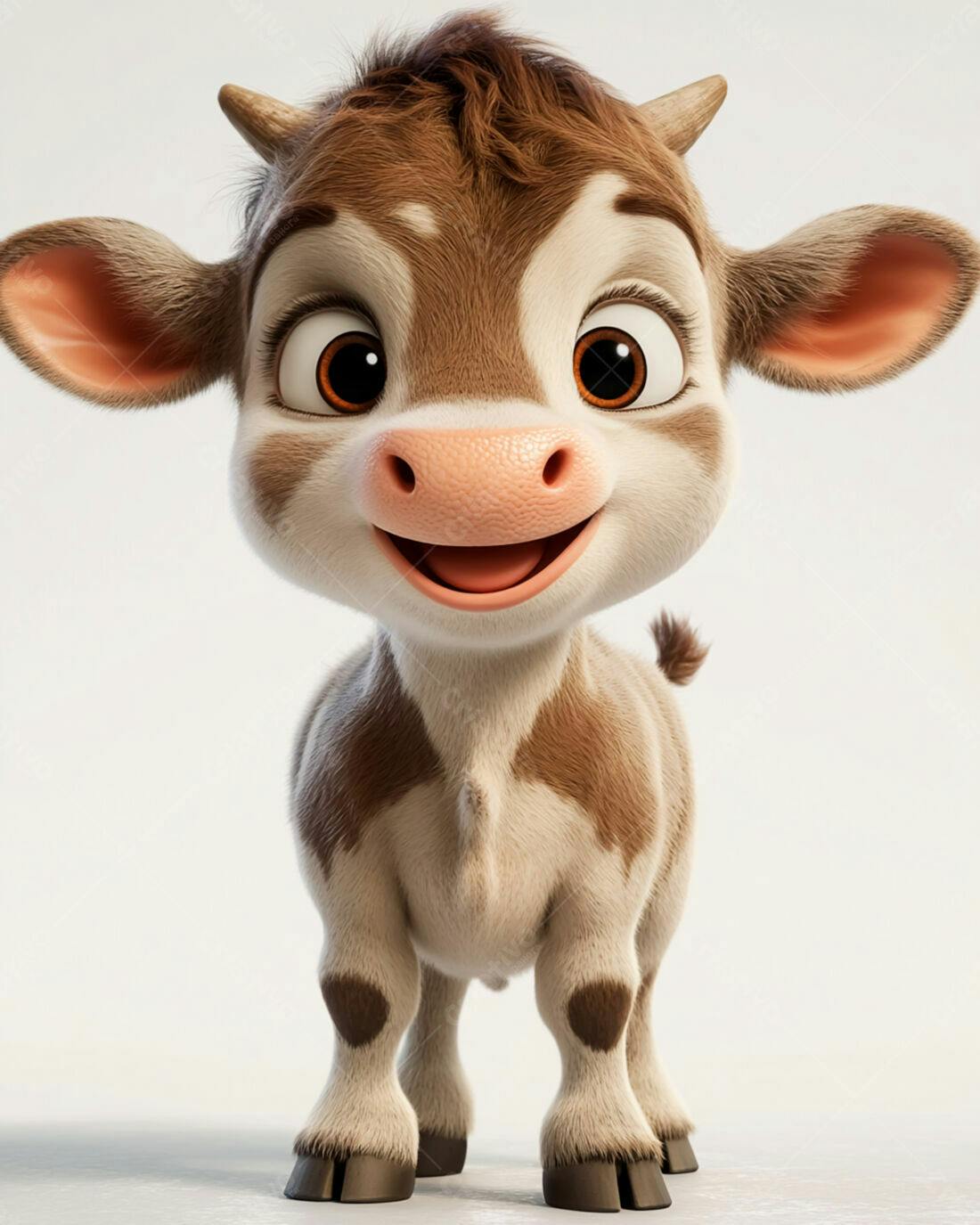 Bezerro fofo marrom e branco sorrindo