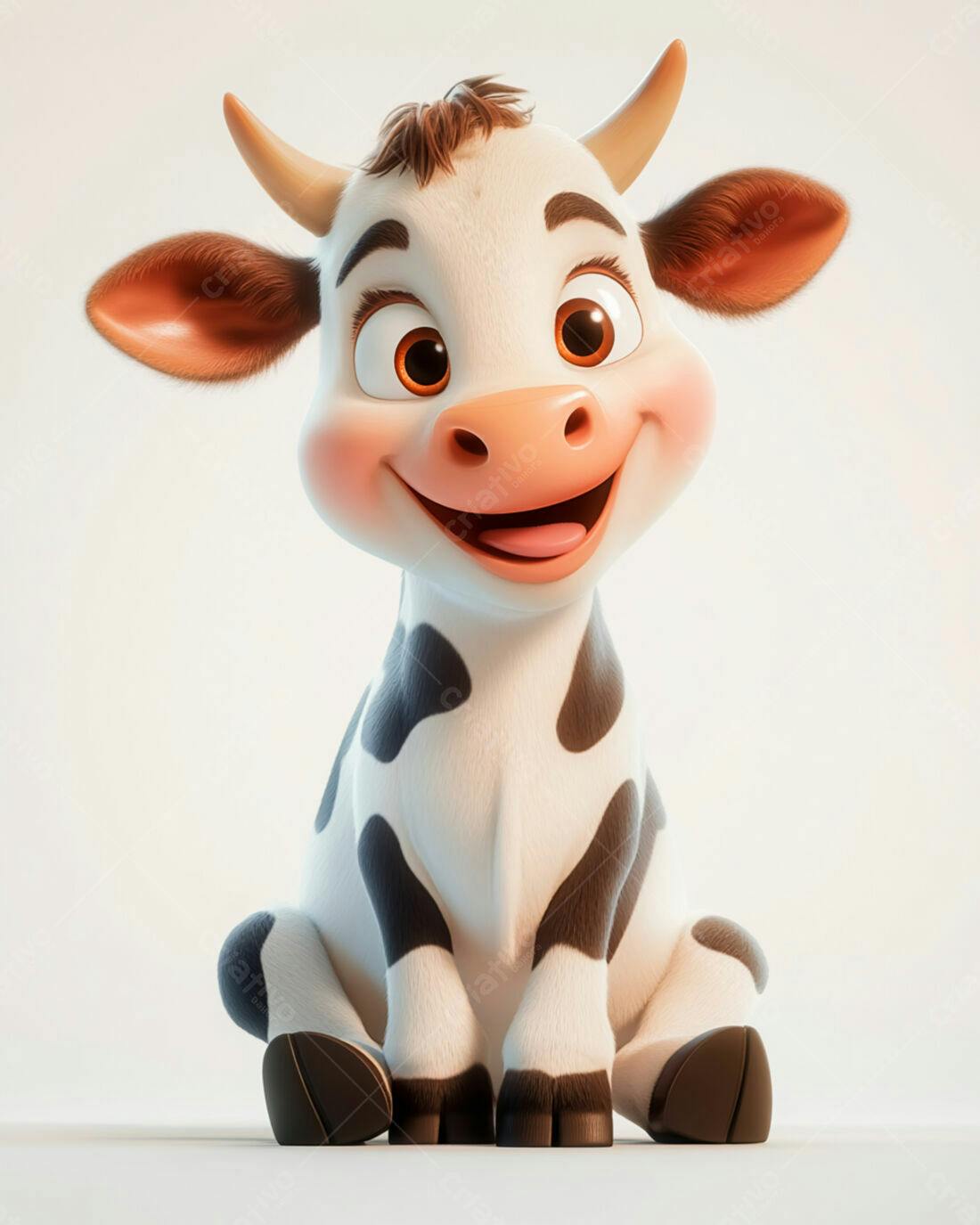 Vaca Cartoon fofa sentada fundo branco