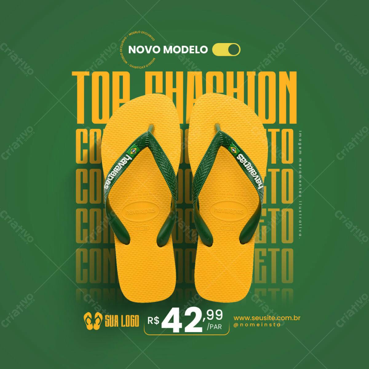 Modelo de Chinelo Havaianas Amarelo e Verde PSD Editável