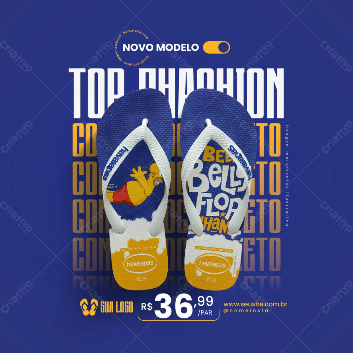 Modelo de Chinelo Havaianas com Personagem Amarelo PSD Editável