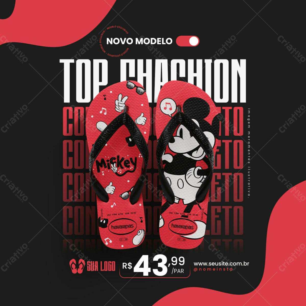 Mockup de Chinelos Havaianas Mickey Vermelho PSD Editável