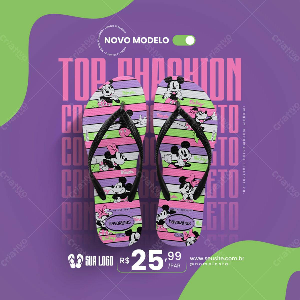 Mockup Chinelos Havaianas Mickey e Minnie PSD Editável