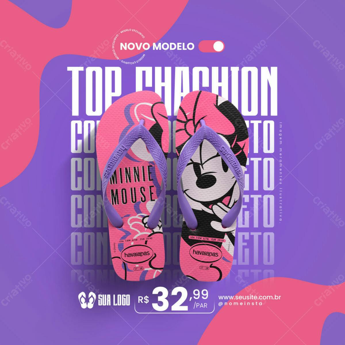 Mockup de Chinelos Havaianas Minnie Mouse PSD Editável