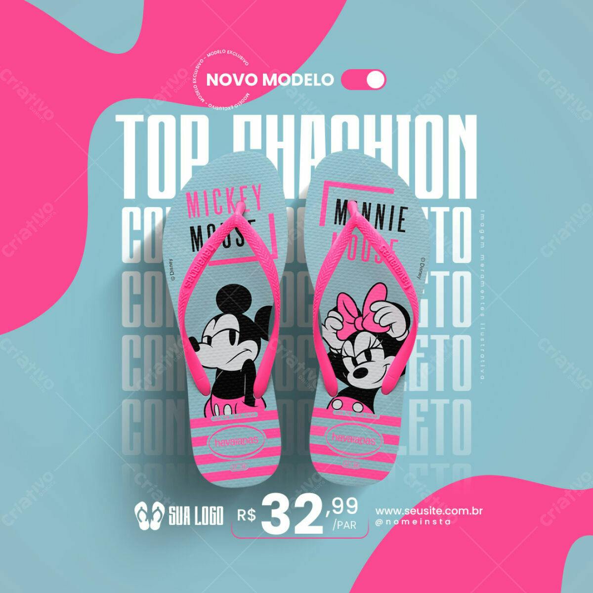 Mockup Chinelo Havaianas Mickey e Minnie PSD Editável