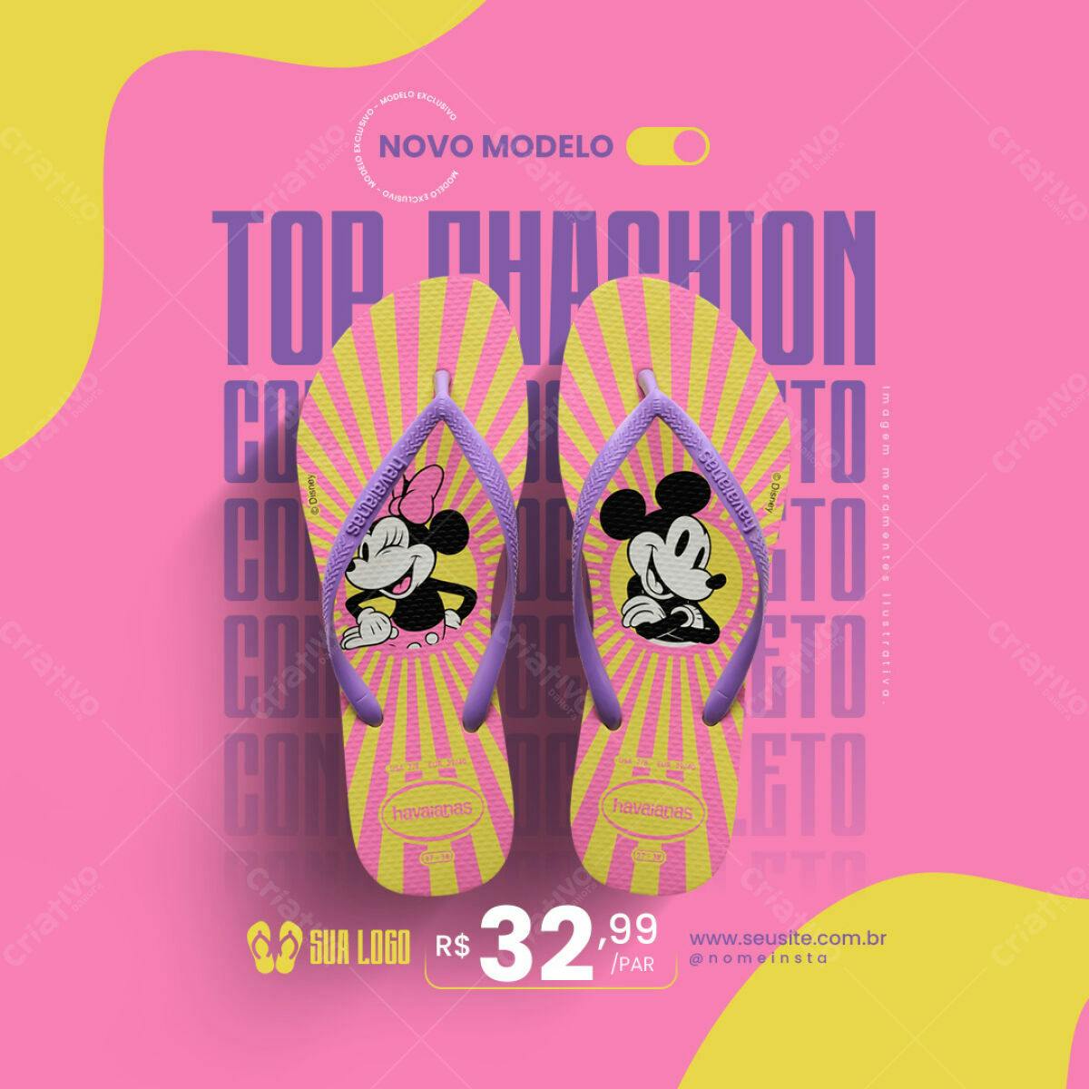 Mockup Chinelos Havaianas Mickey e Minnie PSD Editável