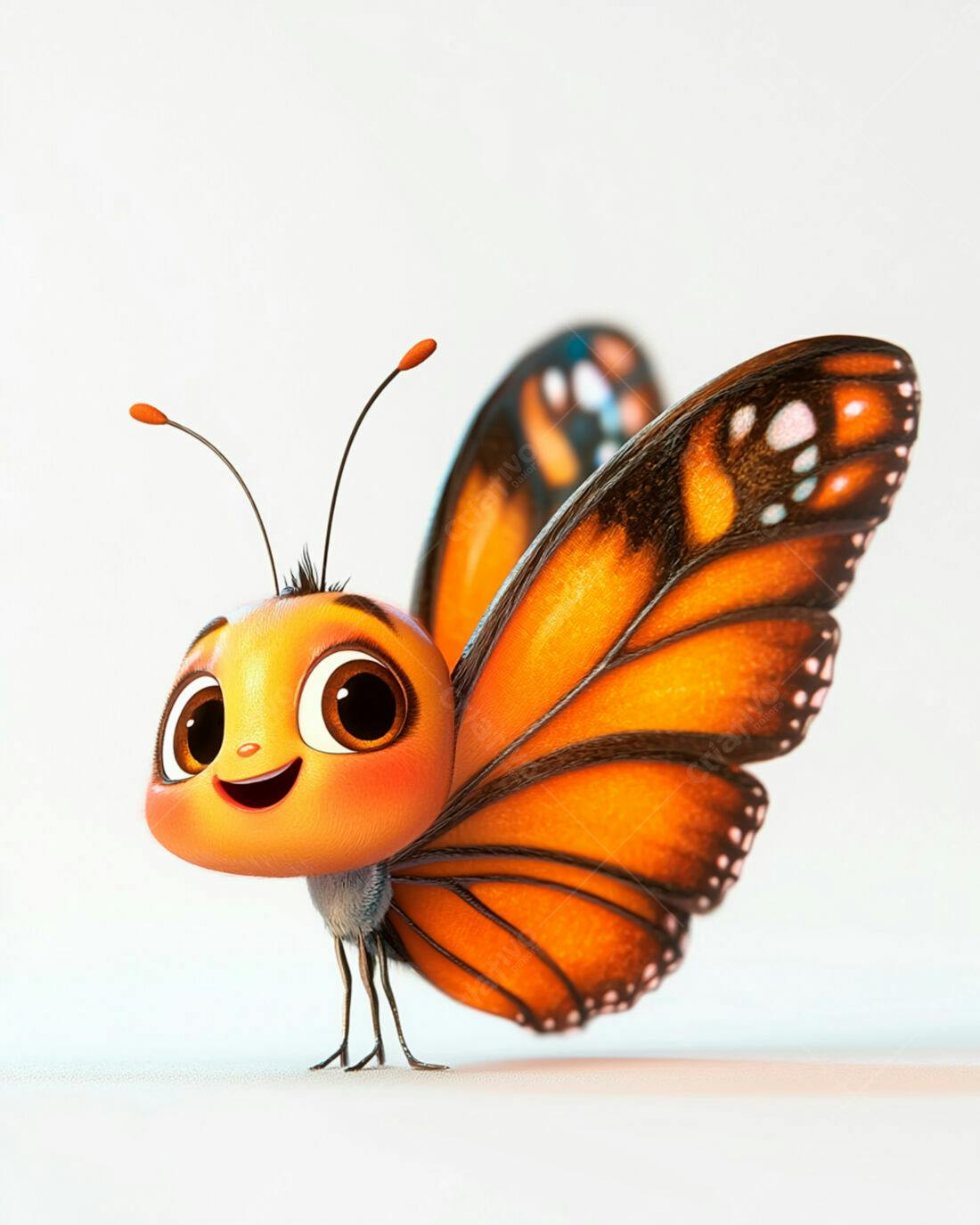 Borboleta fofa laranja e marrom sorrindo