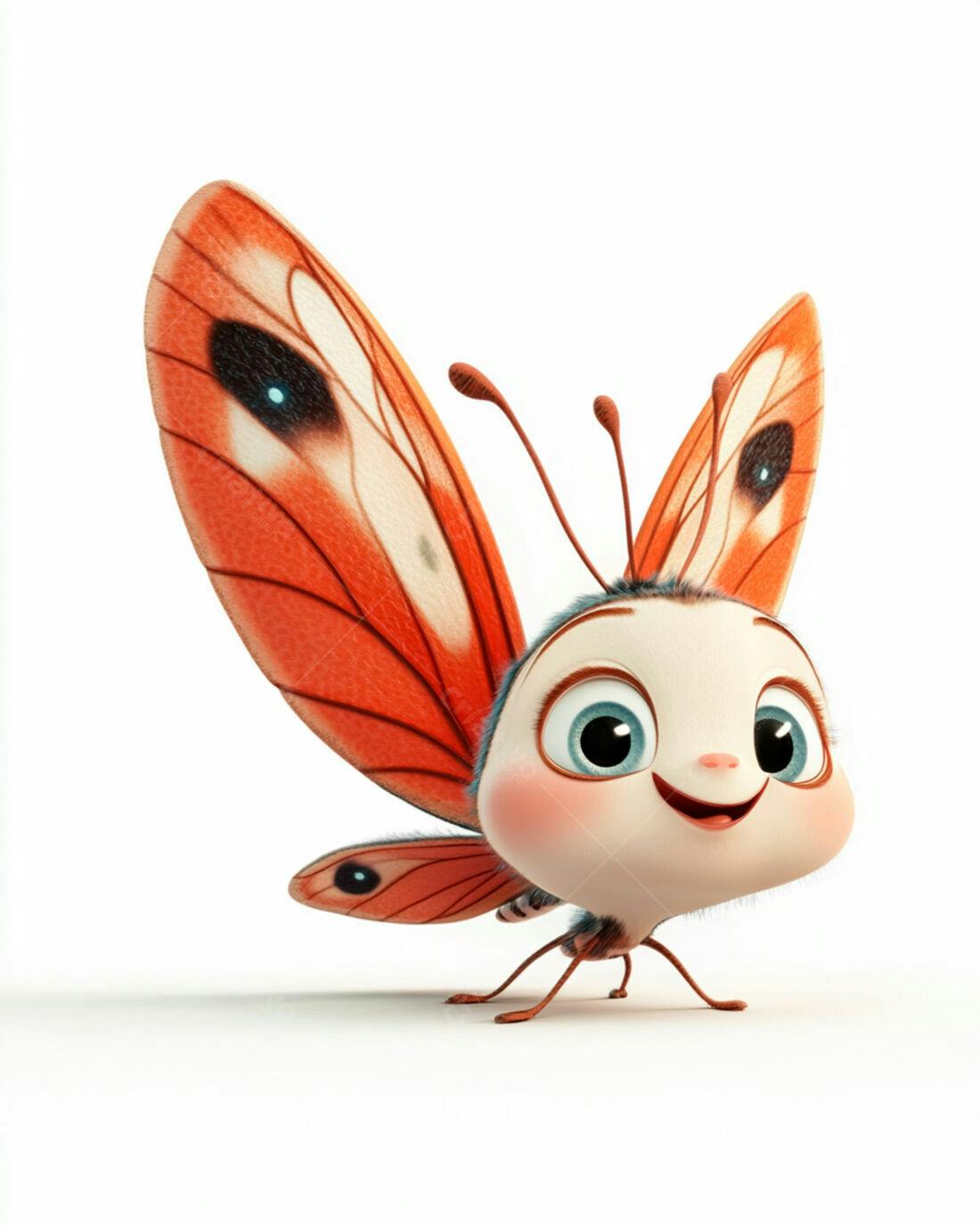 Borboleta fofa desenho animado laranja e branco