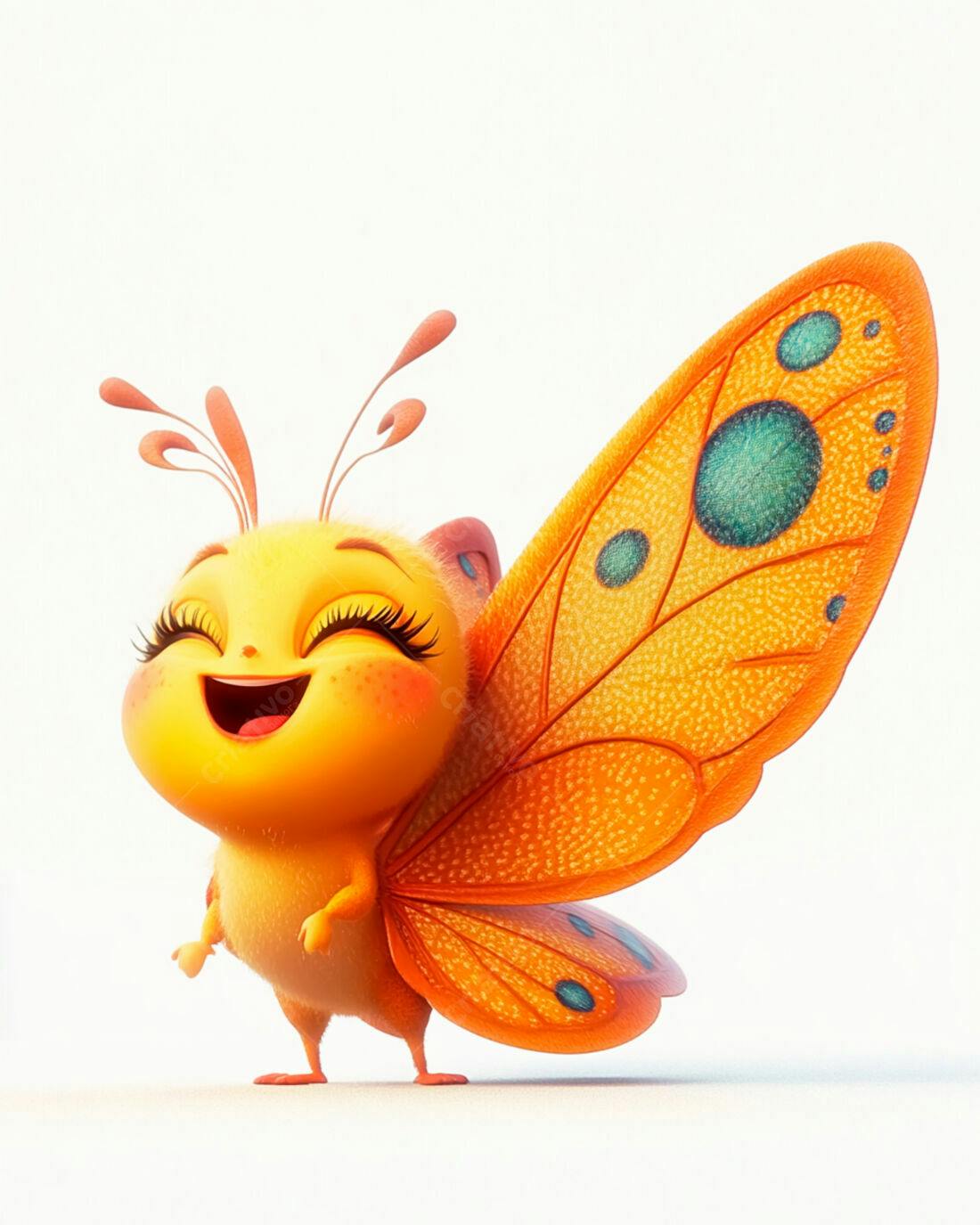 Borboleta fofa sorrindo fundo branco