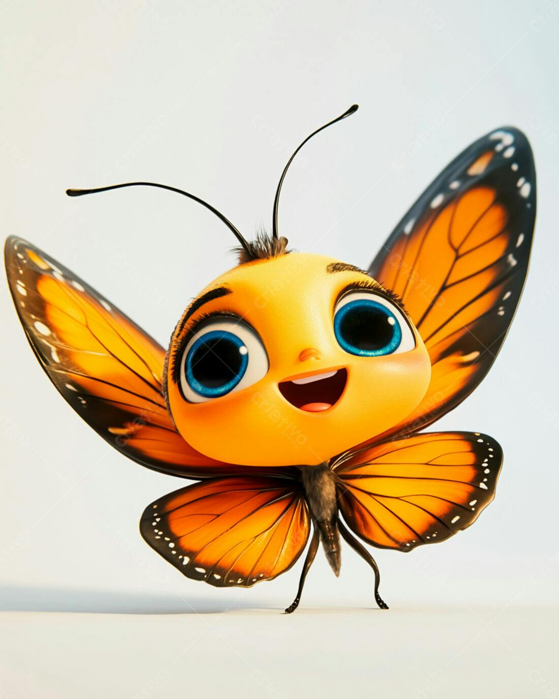 Borboleta animada laranja e alegre