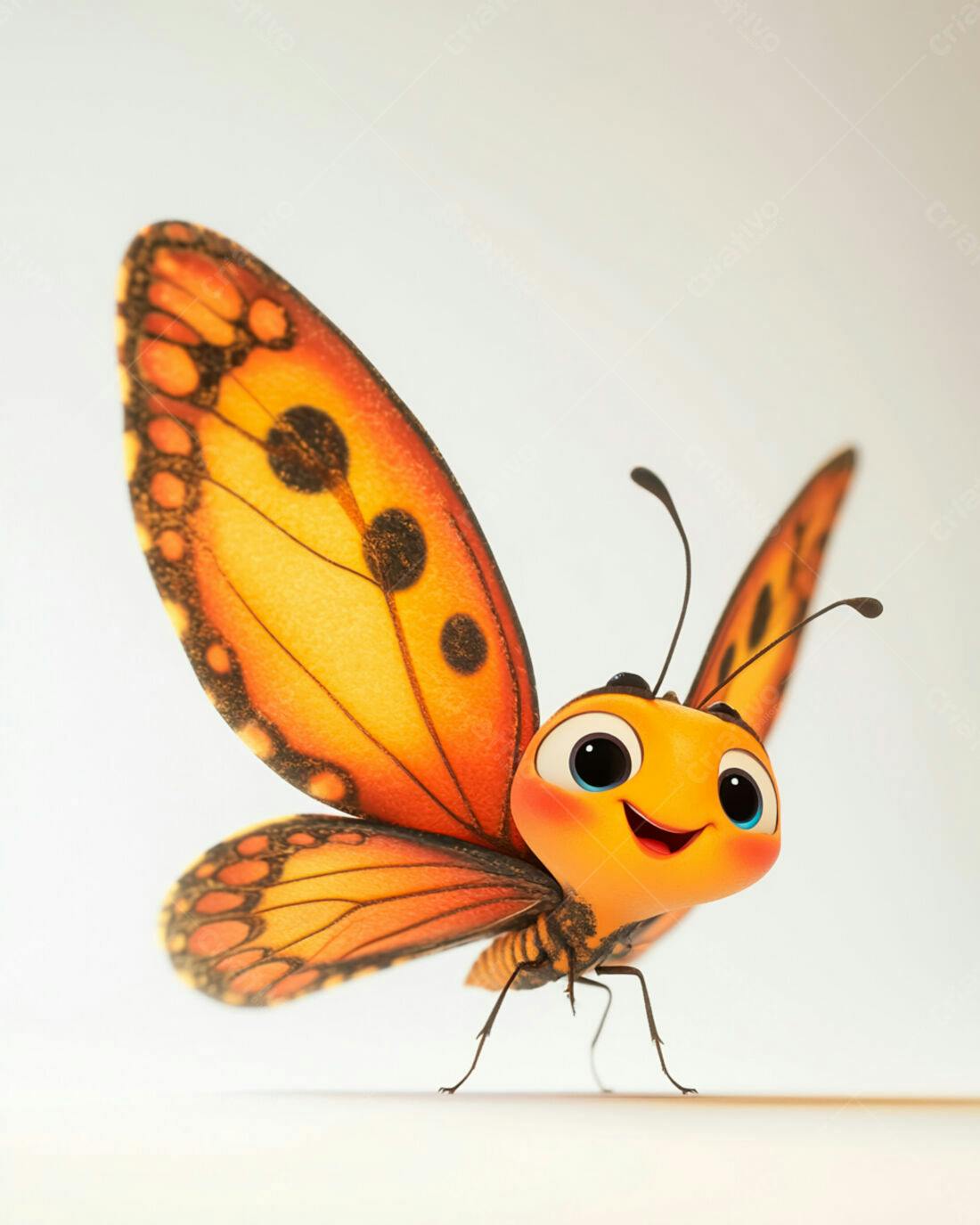 Borboleta animada laranja e amarela feliz