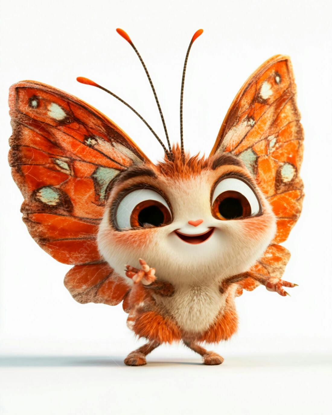 Borboleta fofa com corpo peludo laranja
